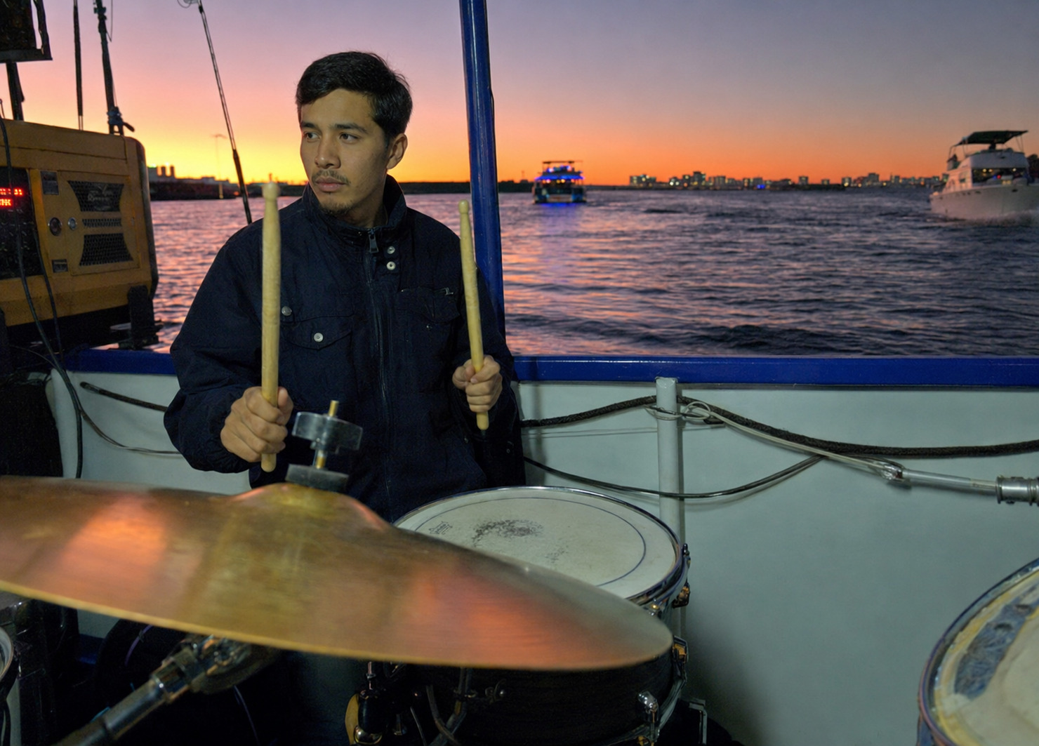 Live drummer aboard Ocean Pachanga